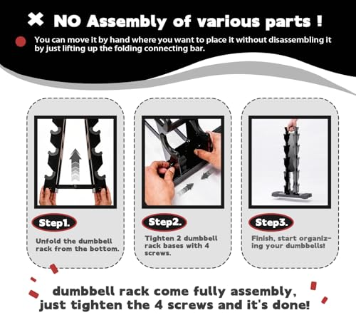 5 Tier Dumbbell Rack Weight Rack for Home Gym | 260 LBS Capacity, Steel A-Frame, Space Saving Folds Up Design, Rack Only No Dumbbells