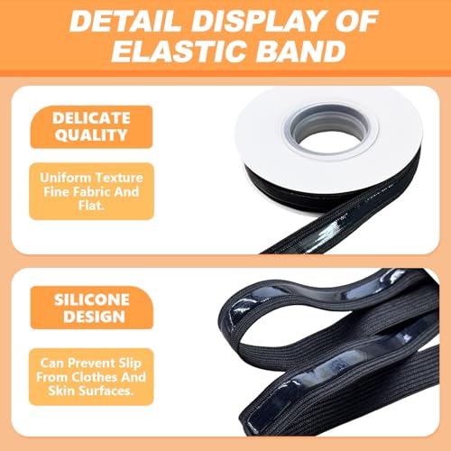 5/8 Inch Black Silicone Gripper Elastic Band Tape - Stretch Waistband for Underwear, Wig Caps, Sewing, DIY Clothing & Craft Accessories