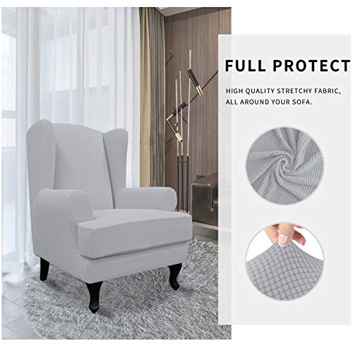 Easy-Going Stretch Wingback Chair Sofa Slipcover 2-Piece Sofa Cover Furniture Protector Couch Soft with Elastic Bottom, Spandex Jacquard Fabric Small Checks Silver Gray - color: Silver Gray