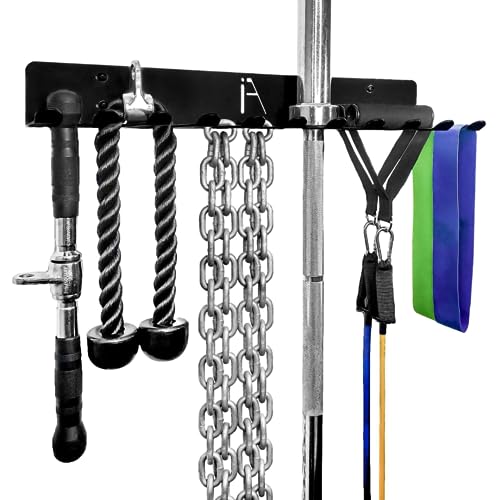 IRON AMERICAN USA Omega Beast Gym Storage Rack 11-Hook Heavy-Duty Gym Wall Organizer Gym Caddy Hanger - Gym Accessory Storage - Resistance Bands, Jump Ropes, Barbells, Lifting Belts, Cable Attachments - 4pk - style: OMEGA BEAST RACK (4-PACK)