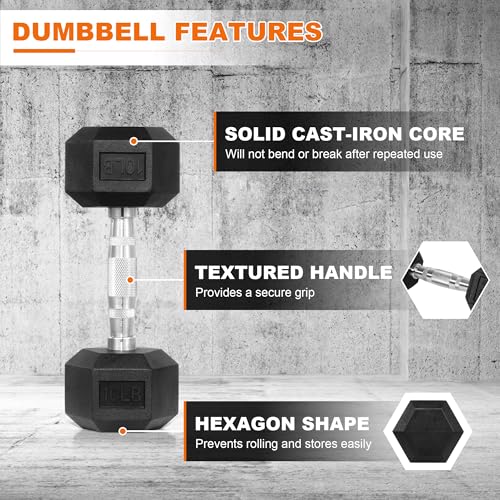 Fitvids Rubber Encased Hex Dumbbell Set Contoured Handle for Muscle Toning, Strength Building & Full Body Workout, 60LB, 100LB, 150LB and 550LB Set - style: 100LBS Set