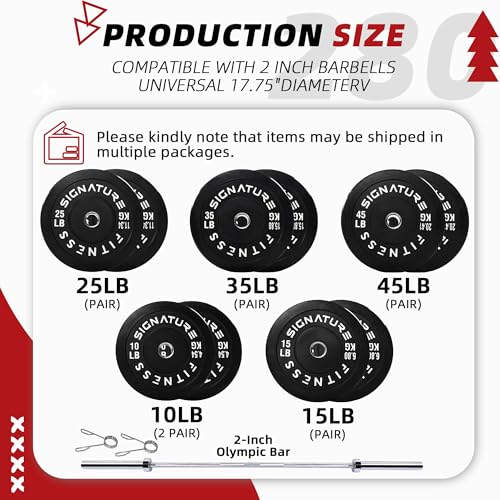 Fitvids 2-Inch Olympic Rubber Weight Plates Sets, Bumper Plates Set with Barbell for Strength Training, 180-390 Lbs Multiple Options - color: Black, style: 280LB Set With Barbell