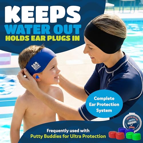 Earvolution Ear Band-It Ultra Swimming Headband for Kids and Adults - Invented by Ear, Nose, and Throat Physician - Custom Anti-Slip Grip Neoprene Maximizes Protection, 13 Color Options, 3 Sizes - color: Blue Tie Dye