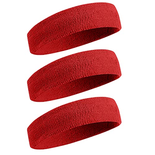 BEACE Sweatbands Sports Headband for Men & Women - Moisture Wicking Athletic Cotton Terry Cloth Sweatband for Tennis, Basketball, Running, Gym, Working Out - color: Red