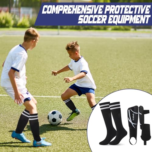 Soccer Shin Guards and Socks Kids Youth Lightweight Soccers Pads Defender with Ankle Protection Ski Shin Guards Football Equipment for Age 4-14 Toddler Boy Girl - color: Black, size: Small