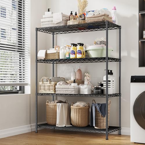 DurayLoly 4- Shelf Metal Shelving Unit Adjustable Storage Shelves Heavy Duty Garage Shelving Steel Wire Shelving for Laundry Bathroom Kitchen Pantry Closet Garage Black, 35.6Wx16Dx54H,2pc - size: Black-35.6"Wx16"Dx54"H（2P）