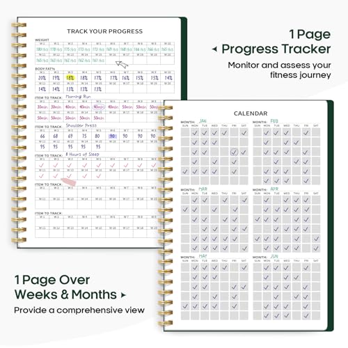 Fitness Workout Journal for Women & Men, A5(5.5" x 8.2") Workout Log Book Planner for Tracking, Progress, and Achieving Your Wellness Goals-Dark Green - color: g.Dark Green