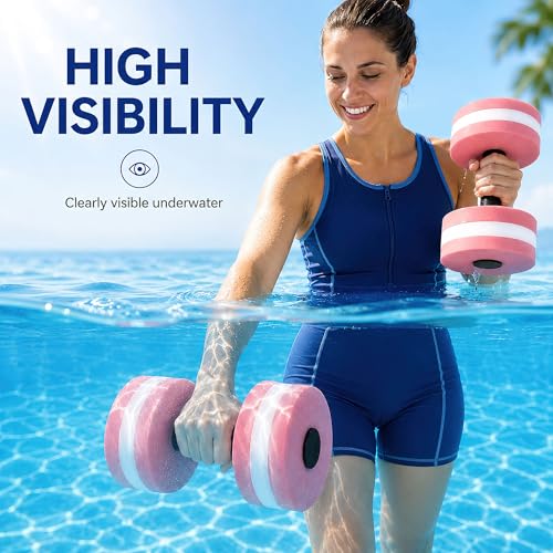 Pool Exercise Equipment, 2 Pool Dumbbells and 2 Wrist Weights | eva foam dumbbells, adjustable straps, low impact pool workout, for aquatic fitness swimming training