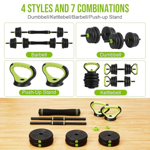 4-in-1 Adjustable Dumbbell Set, 30/44/66/88 Lbs Free Weights Set with Connector, Fitness Exercise Equipment Used As Kettlebells, Barbell, Push Up Stand, Weights Set for Home Gym Suitable Women/Men - size: 44 Lbs Round