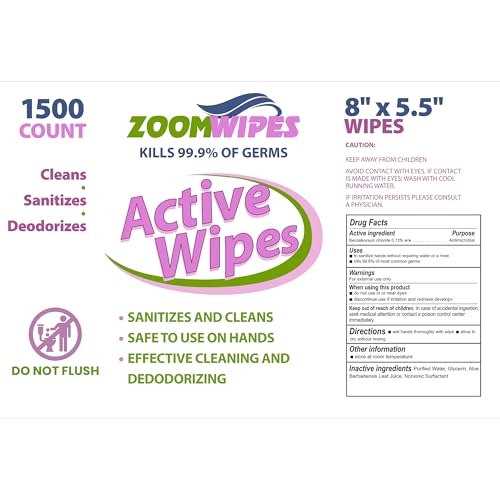 Zoom Active – 6,000 Total Wipes, 4 Rolls of 1,500 – Disinfecting Cleaning Wipes Bulk, Antibacterial Surface Wipes for Gym, Office & Commercial Use, Multi-Purpose Sanitizing Large Refill Rolls
