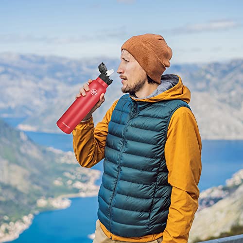 Han's Bottle Sports Water Bottle - 32 Oz, Straw Lid, Leak Proof, Vacuum Insulated Stainless Steel, Double Walled, Thermo Mug,Red - color: Red, size: 32 Ounces