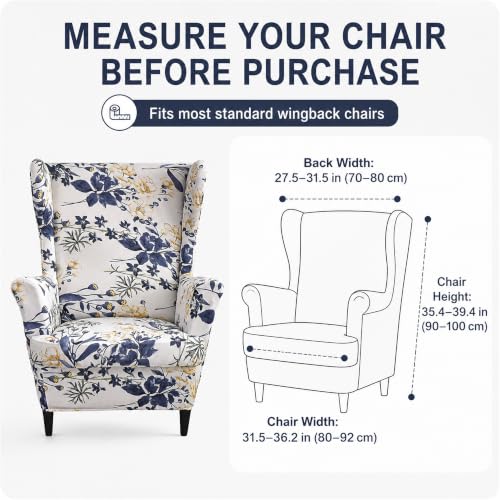 NILUOH Wingback Chair Slipcover, 2-Piece Stretch Wing Chair Cover, Washable Soft Fit Slipcover for Wingback Armchairs, Non-Slip Furniture Protector for Living Room, Flower Field - color: 12