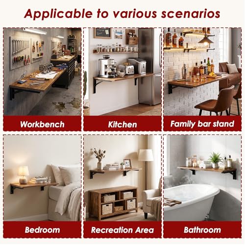 Need Wall Mounted Folding Table, 47x20 Inch Fold Down Wall Mount Desk Heavy Duty Small Folding Wall Table for Laundry, Home Office, Small Apartments, Rustic Brown & Black Frame - color: Rustic Brown Desktop & Black Shelf Brackets, size: L47.2" * W20"