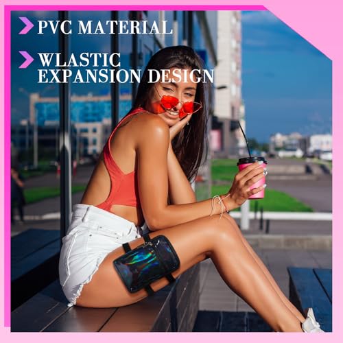 Carnival Leg Bag Holographic Thigh Bag with Adjustable Strap Leg Pouch Harness Women Summer Travel Hiking Pack(Black,Leg Bag) - color: Black, style: Leg Bag