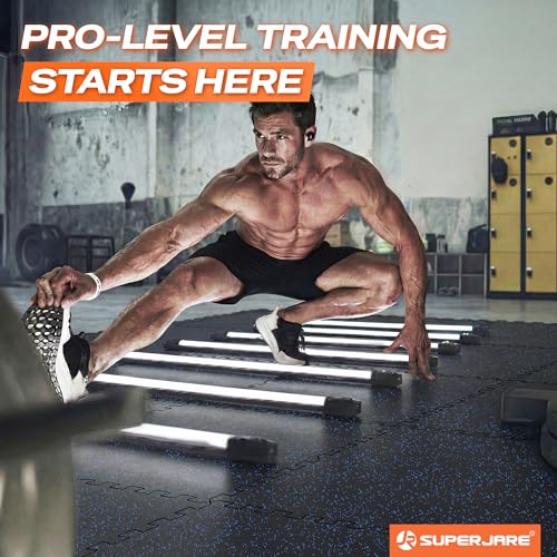 SUPERJARE 0.56'' Thick 36 Pcs 144 Sq Ft Rubber Top Exercise Equipment Mats, High Density EVA Foam Mats with Rubber Top, Interlocking Gym Flooring for Home Gym, Protective Workout Mat, Black/Blue - size: 36 Tiles (144 Sq Ft)