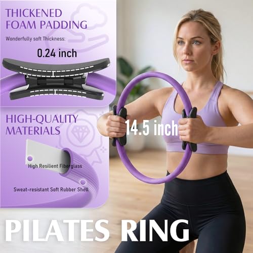 JKSHMYT Pilates Ring Fitness Circle for Women, Pilates Equipment – 14.5" Home Magic Exercise Workout, Better me Pilates Essentials Starter Set for Beginners Toning Inner Thighs, Arms and Core - color: Purple