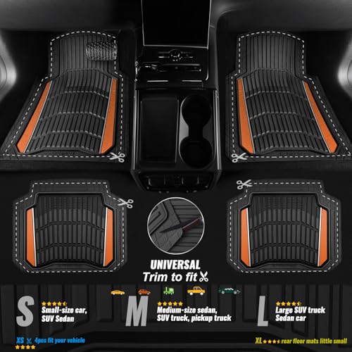CAR PASS Heavy Duty Rubber Car Floor Mats, Deep Waterproof Car Floor Mats All Weather, Aluminum Film Floor Mats for Cars Non-Slip Universal Trim Fit for SUVs Trucks Sedans Vans, Black Orange Metallic - color: Black Orange