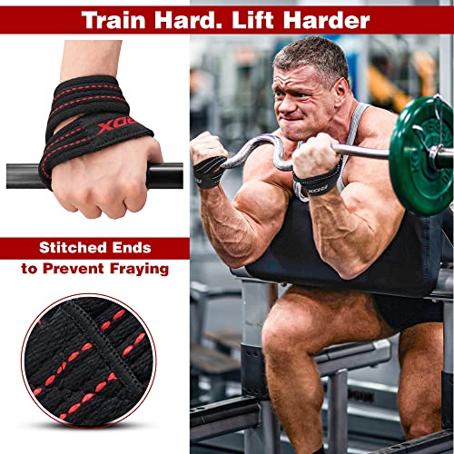 RDX Weight Lifting Straps Figure 8, Anti Slip Strap with Cuffs Wrist Support for Gym Workout Deadlift Powerlifting Bodybuilding Weightlifting, Fitness Strength Training, Hand Bar Grip for Men - color: BLACK RED, size: Small