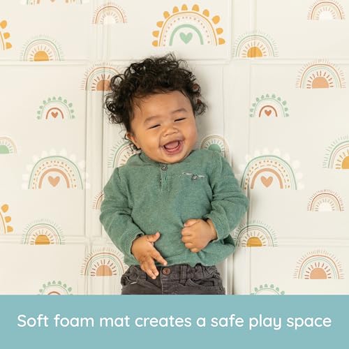 Infantino Foldable Foam Play Mat Reversible 57x57 in, Rainbows | Reversible design with two sides to play, Lightweight & portable, Water-resistant & wipeable, Folds flat for easy storage - style: Rainbows