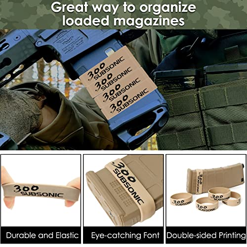 Aolamegs 5/10 Pack Magazine Bands - 5.56 Nato, 300 Blackout, 300 Subsonic, .223 Remington, .308 Winchester, 7.62x39 Magazine Marking Band, Durable Silicone Ammo Caliber Bands for Magazine Identification (2 Colors) - color: 300sub-khakiblack(10pcs)