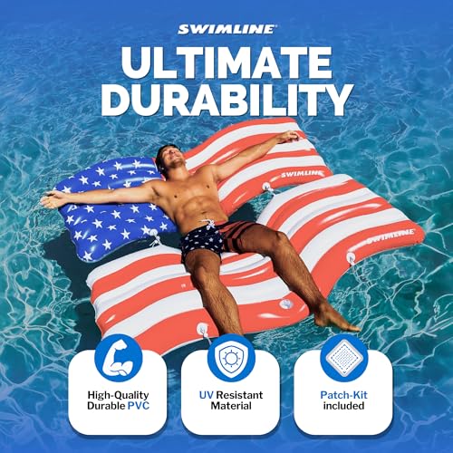 SWIMLINE Inflatable Swimming Pool Float Lounger Raft Mattress, Fun Mat, American Flag Connector Set