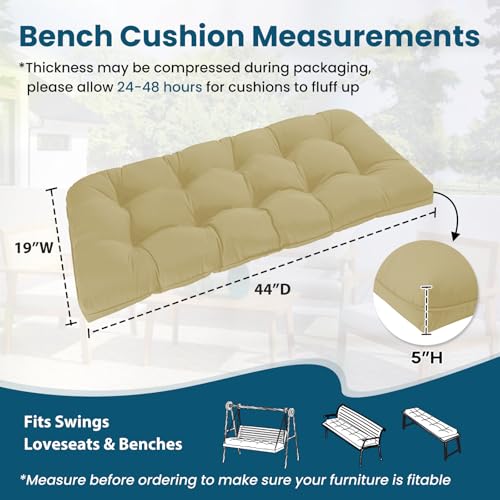 Tufted Bench Cushions for Outdoor Furniture, 44" x 19" Porch Swing Cushions Filled with Foam, Overstuffed Patio Cushions for Bench Loveseat with 2-3 Seats,Thick and Water Resistant, Khaki - color: Khaki, size: 44" x 19" x 5"