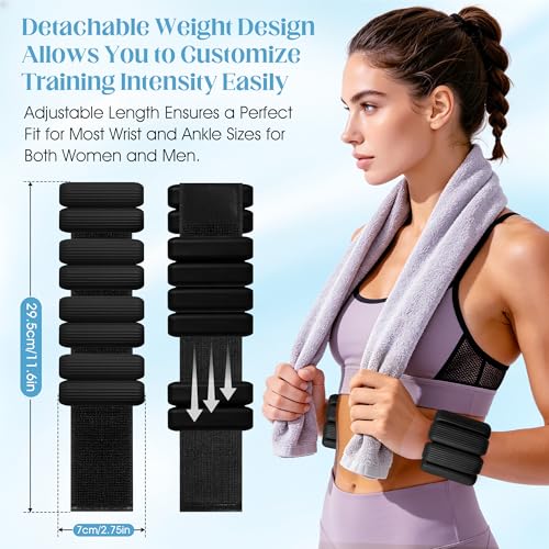 Wrist Weights, 2Pack Adjustable Ankle Weights for Women/Men, Silicone Weighted Bangles for Yoga, Pilates, Running & Walking, Arm & Leg Weights, 2lb - color: Black
