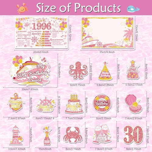 Wxiben Cruise Door Decorations Magnetic - 16 Pcs Rose Gold 30th Birthday Cruise Door Magnets with 3 Pens Back in 1996 Carnival Cruise Ship Door Decoration Stickers Decals for Party Cabin Fridge Decor - style: Rose Gold 30th Birthday
