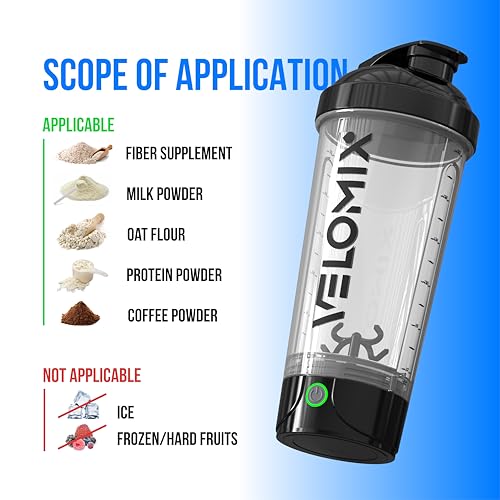 VELOMIX Electric Protein Shaker Bottle - 24 oz | USB-C Rechargeable | Leak Proof Shaker Cups for Protein Shakes | Portable Blender for Shakes and Smoothies (Electric-Transparent) - color: 1) Electric-Transparent