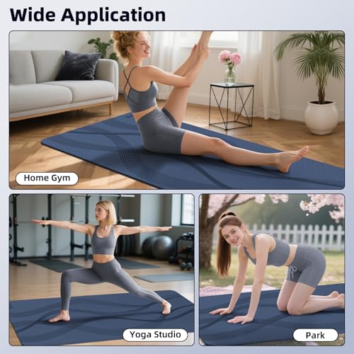 Yoga Mat High Density Exercise Mat, 76"x32"x0.27"Thick Wide & Large Yoga Mat for Women Men, Professional POE Workout Mat for Yoga, Pilates, Fitness & Stretching - color: Navy Blue