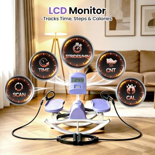 Rock Fitness Stepper, Portable Rock Stepper Side to Side with Digital Display & Resistance Bands, Low Impact Stair Stepper for Exercise at Home,Aerobic Workout Machine,330LBS Loading Capacity - color: Purple