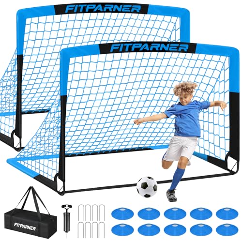 Kids Soccer Goals for Backyard Set - 2 Pack of Portable Pop Up Soccer Nets with Ball,Cones,Complete Training Equipment Kit for Toddler,Youth,Kids Age 3-14,Outdoor Sports Game - color: Blue Black, style: 6x4 FT