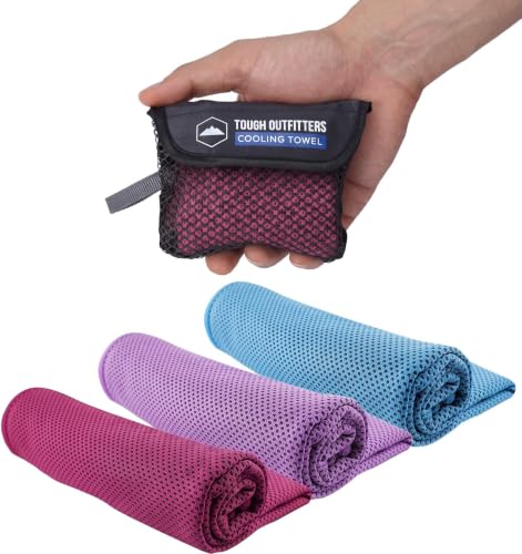 Tough Outdoors Cooling Towels for Neck Face - Neck Cooling Towel for Hot Weather Yoga Sports Golf Sweat - Instant Cold Towel - 3 Pack - color: Pink / Purple / Light Blue, size: 3 Pack