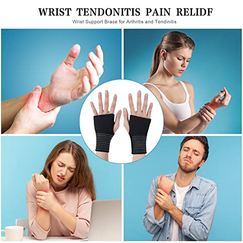AOOWU Wrist Brace, 2 Pack Elastic Wrist Support with Strap, Wrist Compression Wrap Adjustable Wrist Strap Relieves Wrist Pain, Tendonitis, Sports Use for Men and Women, Right & Lef(Black) - color: Black