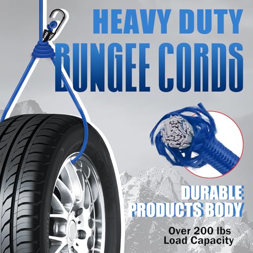 Marine Grade Bungee Cord with Plastic Dip Coating Metal Hooks 72 inch Blue,4 Pack 10mm Bungee Cord Heavy Duty, UV Resistant - color: Blue, size: 72 inch