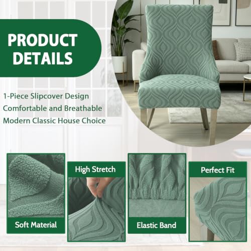 Wingback Dining Chair Covers Stretch Wing Back Side Chair Slipcover Accent Chair Cover Slipcover with Arm Chair Protector Cover for Dining Living Room (Matcha Green, 4PCS) - color: Peach- Matcha Green, size: 4 PCS