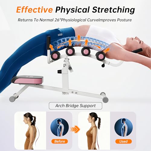 seanleecore Inversion Table for Back Pain Relief - 350lbs Capacity, Improve Posture and Spinal Health - Ideal for Home and Gym Use - color: White & Pink