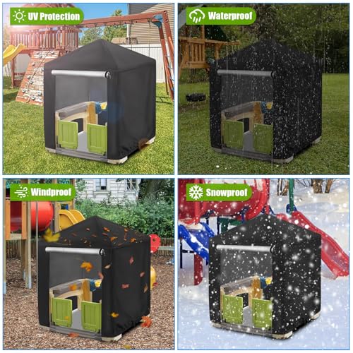 Outdoor Playhouse Cover for Step2 Playhouse,Waterproof Kids Outside Play house Cover Outdoor Play Houses Covers for Kids - 56"L×56"W×60"H, Black - size: 56"L×56"W×60"H