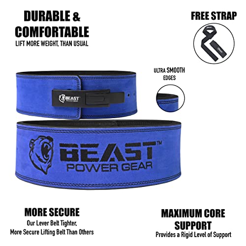 Beast Power Gear Weight Lifting Belt Lever Buckle 10MM 13MM Thick & 4 Inches Free Strap Weightlifting, Powerlifting, Deadlifts, Squats Men Women - color: Blue/Black, size: Small
