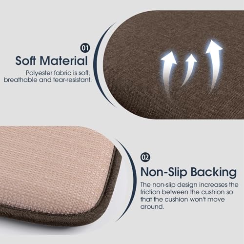 TushGuard Chair Cushions, 4 Pack Memory Foam Chair Pads, Thin Seat Cushion, Kitchen Chair Cushions Set of 4, Anti-Slip Backing & Fixed Straps, 1.4 in Thick, Brown - color: Brown