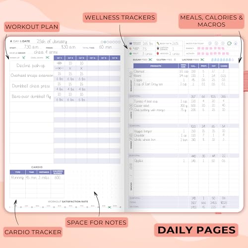 Clever Fox Fitness & Food Journal – Nutrition & Workout Planner for Women & Men – Diet & Gym Exercise Log Book with Calendars, Diet & Training Trackers - Undated, A5 Size, Hardcover (Light Pink) - color: Light Pink, size: A5 (5.8'' x 8.3'')