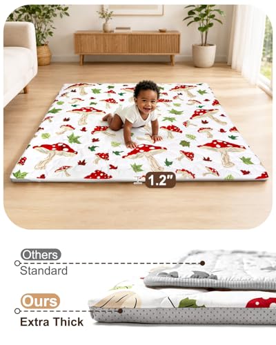 Baby Play Mat, 50x50 Playpen Mat with Machine Washable Cover | Removable, Thicken Cushioning Playmats for Baby, Non-Slip Bottom, Easy to Clean for Infants, Mushroom - color: Mushroom, size: 50" X 50"