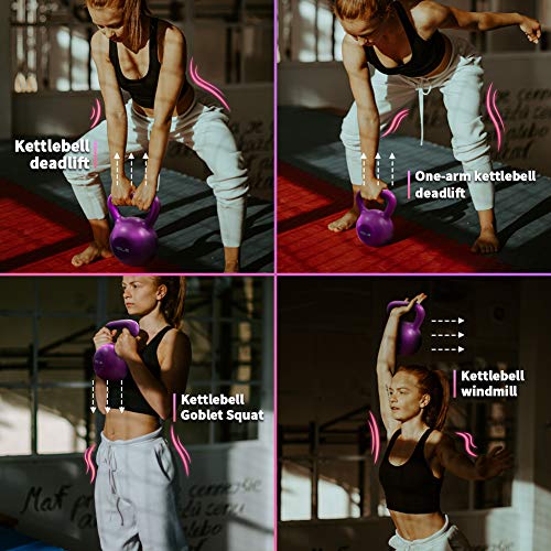 IFAST Kettlebell Sets, Strength Training Kettlebells Weight Set for Women, Vinyl Coated Kettle Bell for Home Gym Workout Weight Lifting Equipment, Comfortable Grip Wide Handle Weights 5lbs 10lbs 15lbs 20lbs, 4-Piece Total