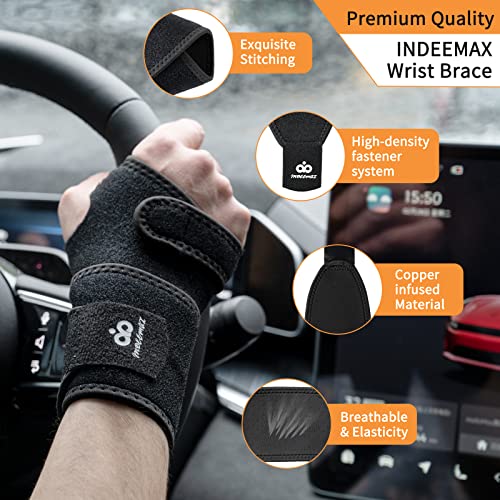 INDEEMAX 2 Pack Copper Wrist Brace Support for Carpal Tunnel, Pain Relief, Arthritis, Tendonitis, Adjustable Wrist Braces Compression Wraps Both Hands, Fit for Men and Women (Black-New) - color: Black-New