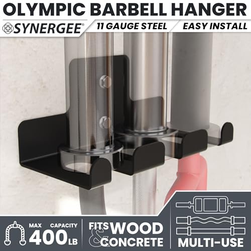 Synergee Wall Mounted Barbell Holder – Heavy Duty Gym Accessory Rack - color: d) 3 Bracket