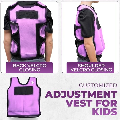 Weighted Sensory Compression Vest for Kids – Adjustable Calming Vest with Removable Weights – Purple - size: Large
