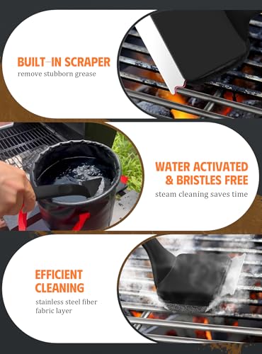 MEKER Grill Brush Bristle Replacement Pad, Ultra Safe Cleaning, Grill Cleaner Pad, Grill Brush Replacement Pad, 4 PCS - color: Black-4 Pads