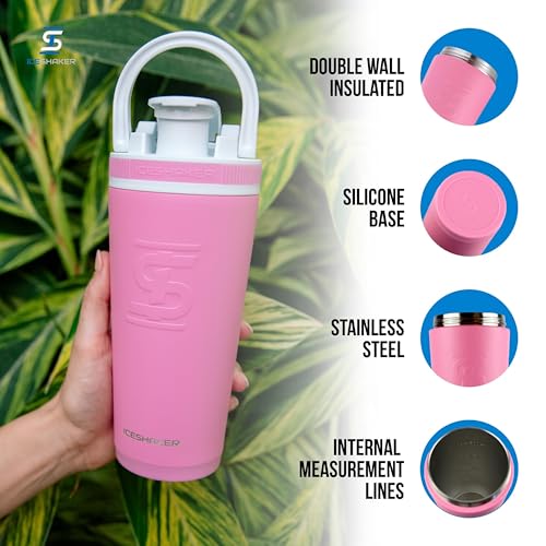 Ice Shaker Insulated Stainless Steel Shaker Bottle | 26oz, Pink | Cold for 30+ Hours | Insulated Cup with Twist-on Agitator | Odor-Free Bottle for Protein Shakes, Water, Smoothies, Cocktails - color: Pink