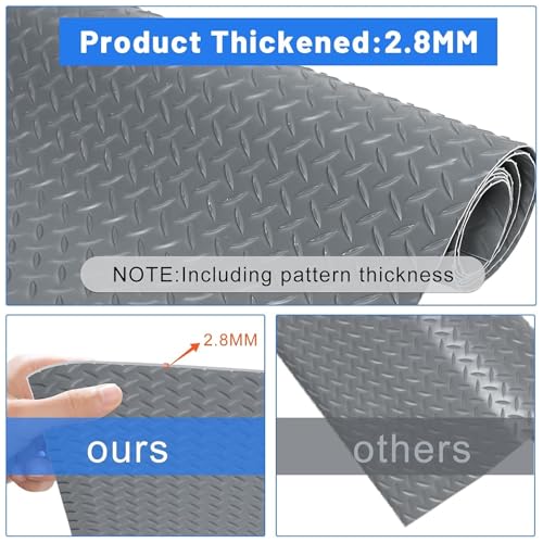 7.8 x 22 FT Garage Floor Mat for Under Car, PVC Flooring Roll | 2.8mm Thick, 172 sq ft Non-Slip, Diamond Plate, Rubber Garage Floor Roll Mat, For Warehouse, Gyms, Trailer, SUV - size: 7.8 X 22FT