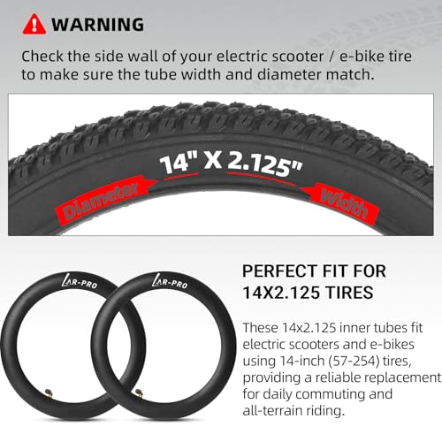 AR-PRO 2-Pack 14x2.125 Inner Tubes, Heavy-Duty 57-254 Electric Scooter & E-Bike Replacement Tubes with CR202 Angled Valve Stem for 14-Inch Wheels - size: 14x2.125 (CR202) without Levers